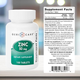 Supplement facts panel and ingredients list for Geri-Care Zinc 50 mg displayed next to the product bottle.