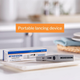 McKesson portable lancing device and box resting on a bright countertop, highlighting its portability for diabetic testing on the go.