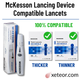 McKesson lancing device compatible lancets chart showing 28G thicker and 30G thinner twist lancets