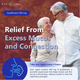 Lifestyle marketing graphic featuring a senior couple with promotional text detailing fast relief for chest congestion and thinning mucus.
