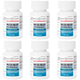 Front view of 6 white bottles of Geri-Care Mucus Relief expectorant tablets on a clean white background.