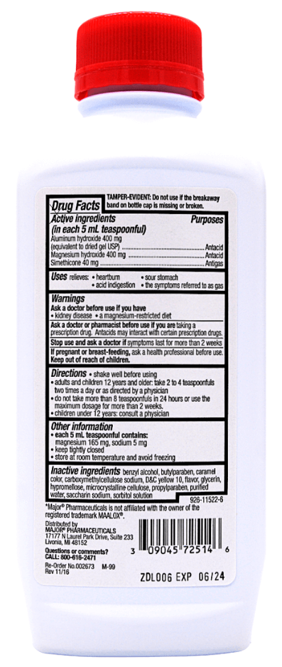 Major Mintox Maximum Strength Antacid 12 fl oz Lemon Creme Flavor