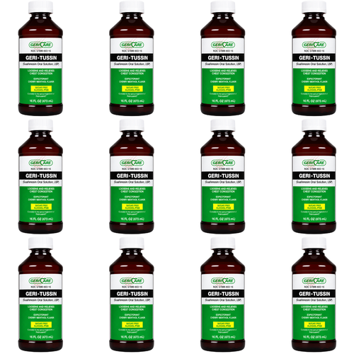 Geri-Care Geri-Tussin Liquid Guaifenesin 100 mg - 16 fl oz | Compare to Robitussin (12 Pack)