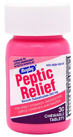 Rugby Peptic Relief 262 Mg 30 Chewable Tablets Generic Pepto Bismol