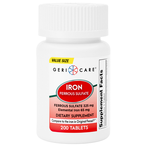 Geri-Care Iron Ferrous Sulfate 325 mg - 200 Tablets | Compare to Feosol