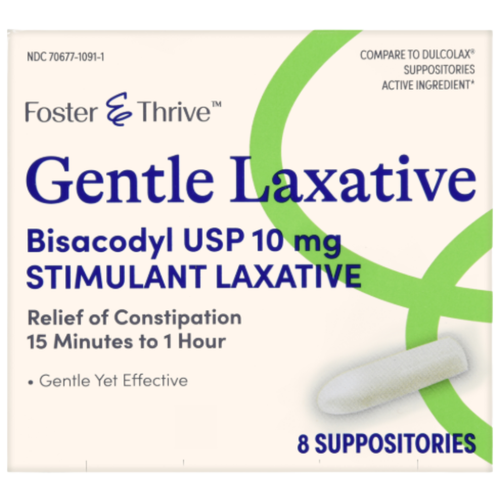 Foster & Thrive Gentle Laxative Bisacodyl 10 mg - 8 Suppositories | Compare to Dulcolax Suppositories