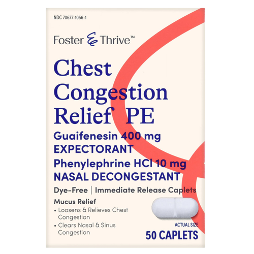 Foster & Thrive Chest Congestion Relief PE – 50 Caplets | Compare to Mucinex Sinus-Max