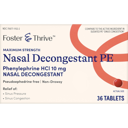 Foster & Thrive Nasal Decongestant PE 10 mg - 36 Tablets | Compare to Sudafed PE