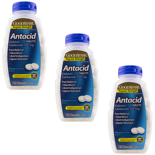 GoodSense Antacid Tablets 500 mg Peppermint Flavor – 150 Chewable Tablets | Tums® (3 Pack)