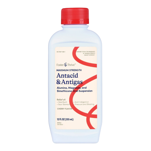 Foster & Thrive Antacid Antigas Liquid Cherry Flavor - 12 fl oz | Compare to Maalox Advanced Maximum Strength