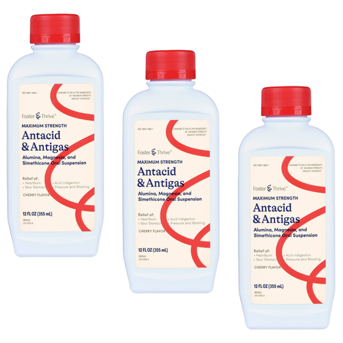 Foster & Thrive Antacid Antigas Liquid Cherry Flavor - 12 fl oz | Compare to Maalox Advanced Maximum Strength (3 Pack)