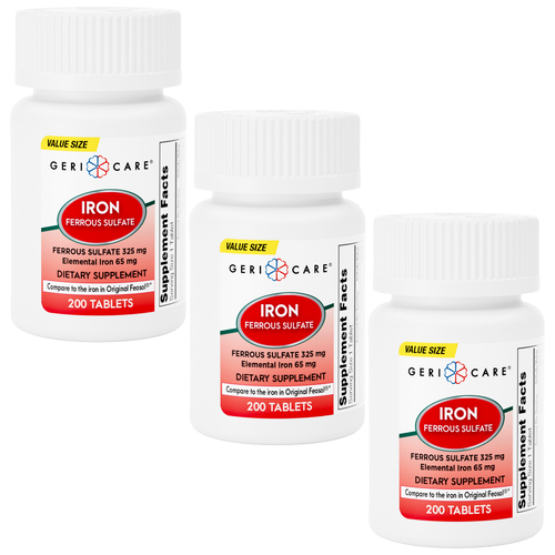 Geri-Care Iron Ferrous Sulfate 325 mg - 200 Tablets | Compare to Feosol (3 Pack)