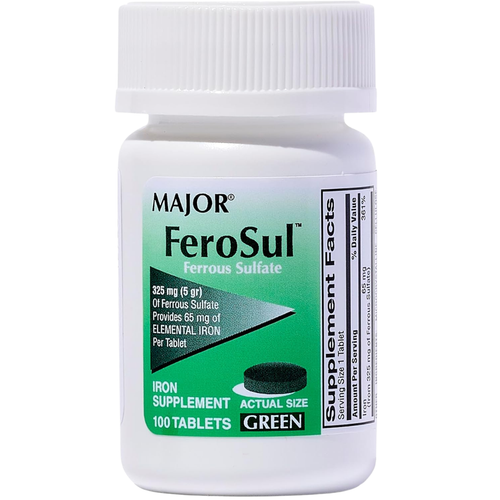 Major FeroSul Green Ferrous Sulfate 325 mg – 100 Tablets | Compare to Feosol®