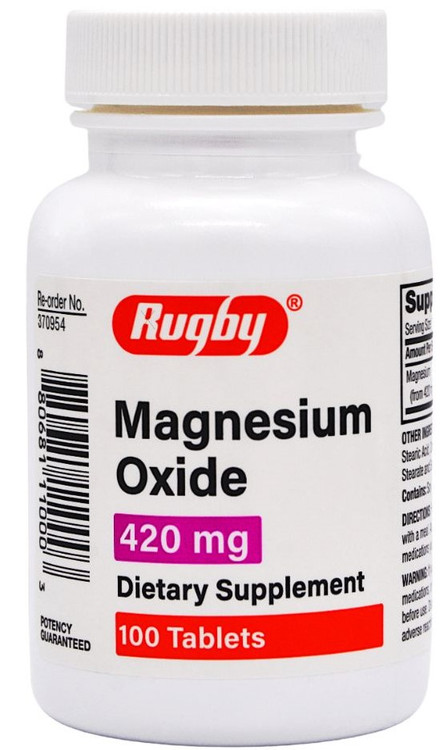 Rugby Magnesium Oxide 420 mg Dietary Supplement - 100 Tablets 