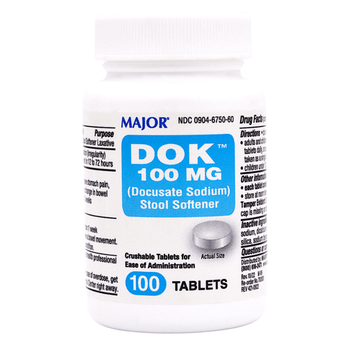 Major DOK Docusate Sodium Stool Softener 100 mg - 100 Crushable Tablets