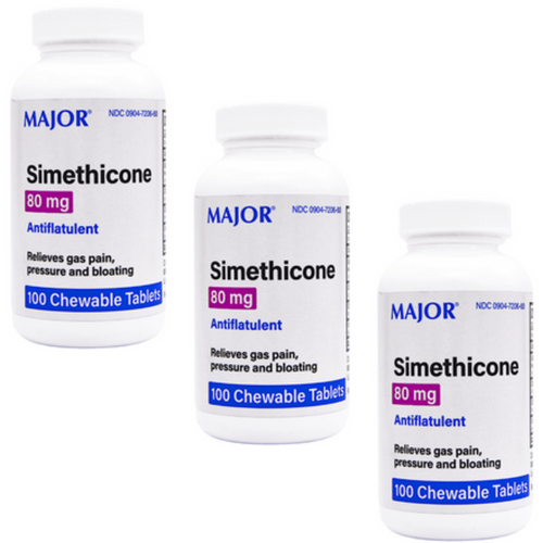 Major Simethicone 80 mg - 100 Chewable Tablets | Mint Flavor (3 Pack)