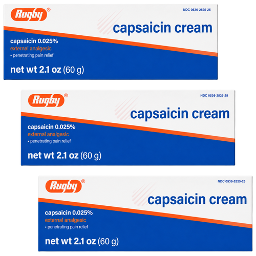 Rugby Capsaicin Cream 0.025% - 2 oz | Zostrix (3 Pack)
