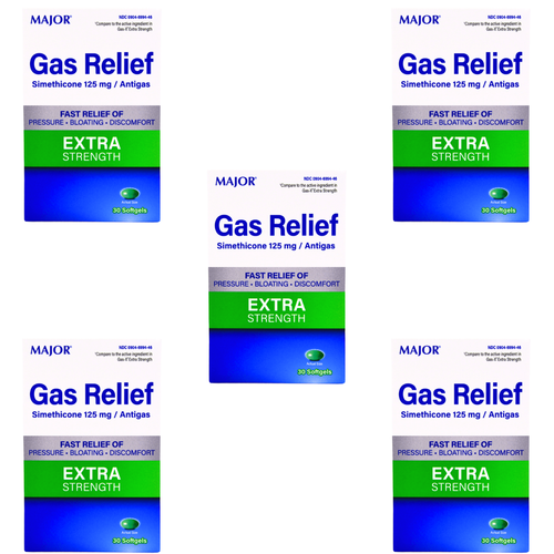 Major Gas Relief Simethicone 125 mg - 30 Softgels | Gas-X Extra Strength (5 Pack)