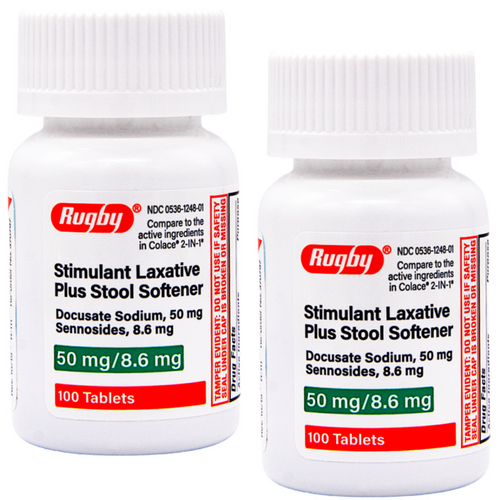 Rugby Stimulant Laxative Plus Stool Softener - 100 Tablets | Colace 2-IN-1 (2 Pack)