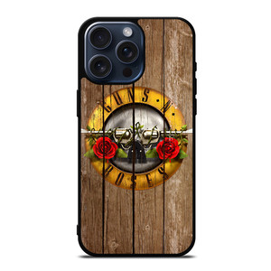 GUN AND ROSES LOGO WOODEN iPhone 15 Pro Max Case GUN AND ROSES LOGO WOODEN iPhone 15 Pro Max Case