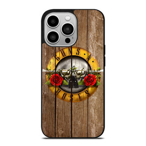 GUN AND ROSES LOGO WOODEN iPhone 14 Pro Case