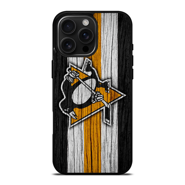 PITTSBURGH PENGUINS LOGO WOODEN iPhone 16 Pro Max Case
