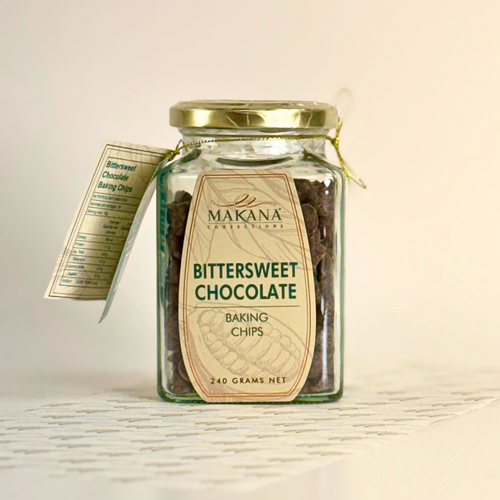 Makana Confections Bittersweet Chocolate Baking Chips 240 grams jar