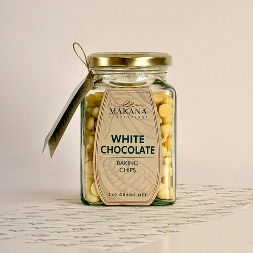 Makana Confections White Chocolate Baking Chips 240 grams jar
