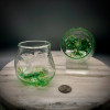 handblown Crackle Thumblers are hand-sculpted, no mold. Crackle appearance/texture and thumb/finger depressions for a "no slip grip"!  These fun to hold, and drink from glasses are approximately 3 X 3 inches. Shown here in "Irish Spring" -- Slainte! handblown Crackle Thumblers are hand-sculpted, no mold. Crackle appearance/texture and thumb/finger depressions for a "no slip grip"!  These fun to hold, and drink from glasses are approximately 3 X 3 inches. Shown here in "Irish Spring" -- Slainte!