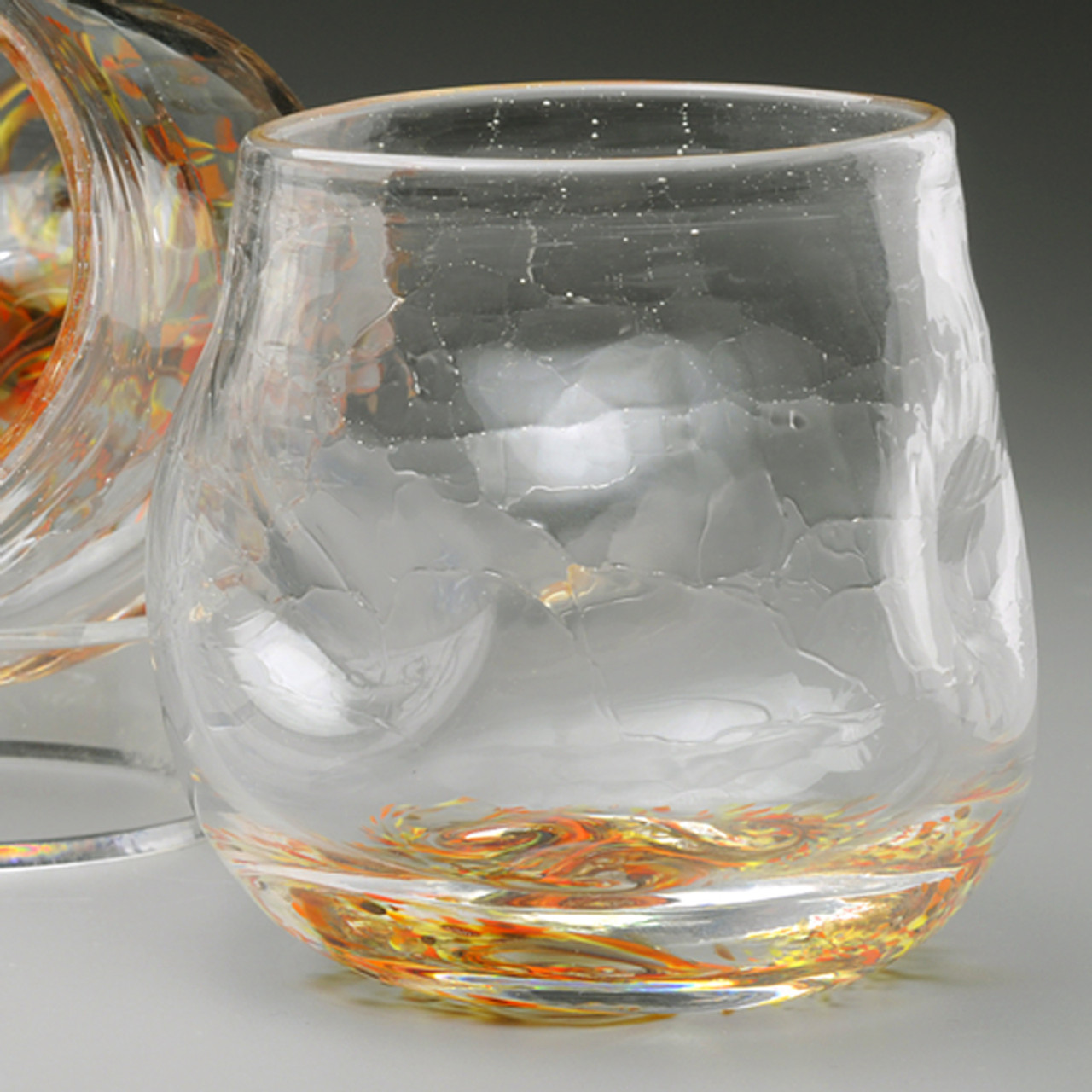 Handblown Crackle Thumbler, Stemless Wine Glasses style, glassblowing in  Vermont by Artisan Chris Sherwin