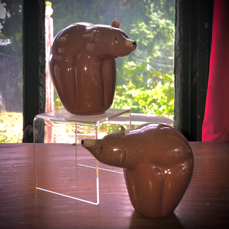 Glass bear figurine, Kodiak brown grizzly bear cub, hand-sculpted