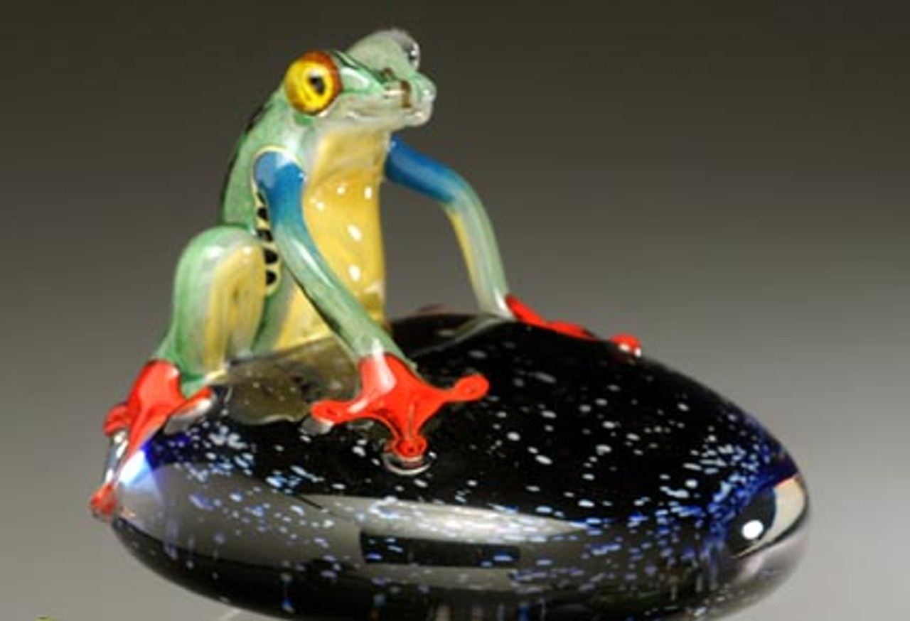 glass Costa Rica Frog, hand made solid glass frog paperweight