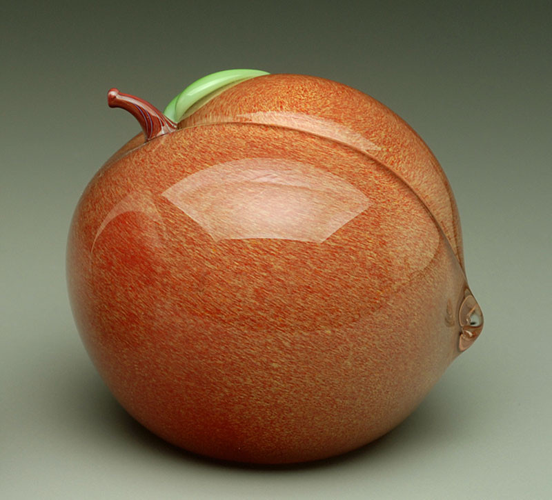 hand sculpted glass Fruit paperweight SeriesGlass Peach featuring a