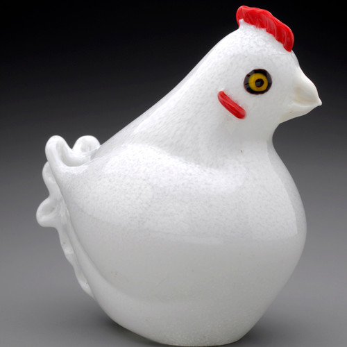 Glass Chicken, "French Hen", all white bird sculpture.