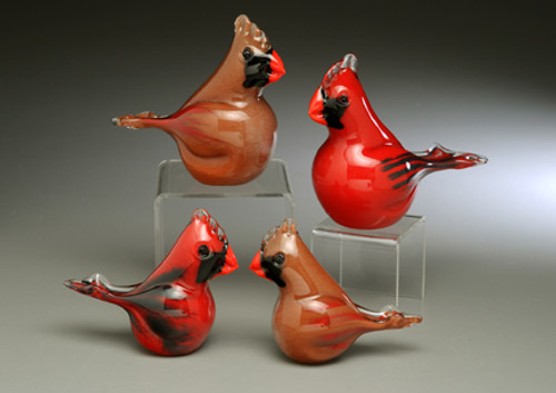 Glass Cardinal, Glass bird figurine | small female cardinal, 2"