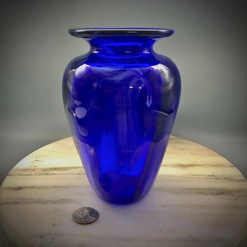 Cobalt Swirl Optic Vase, handmade using traditional glassblowing techniques in Vermont at glassblowing studio Sherwin Art Glass by glass artisan Chris Sherwin