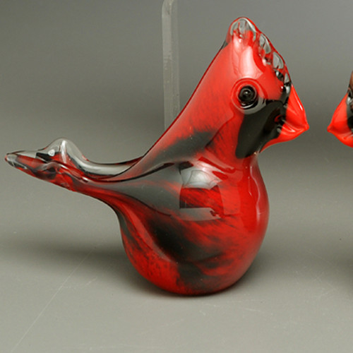 Red Glass Cardinal | Glass bird figurine, small version of the iconic Red Male cardinal, 2-3"