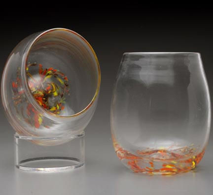 Handblown Crackle Thumbler, Stemless Wine Glasses style, glassblowing in  Vermont by Artisan Chris Sherwin