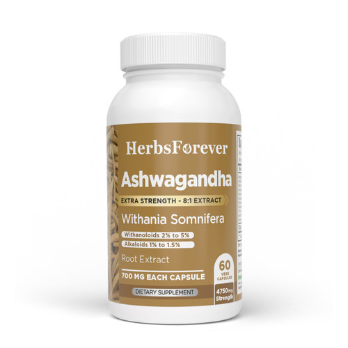 Ashwagandha Capsules – Withania Somnifera - 2% TO 5% Withanoloids, 1% To 1.5 % Alkaloids - Extract Ratio 8:1 - 60 Vege Capsules - 700 mg each