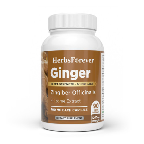 Ginger Capsules - Zingiber Officinale–1.5% Gingerols - Extract Ratio 6:1 - 90 Vege Capsules - 700 mg each