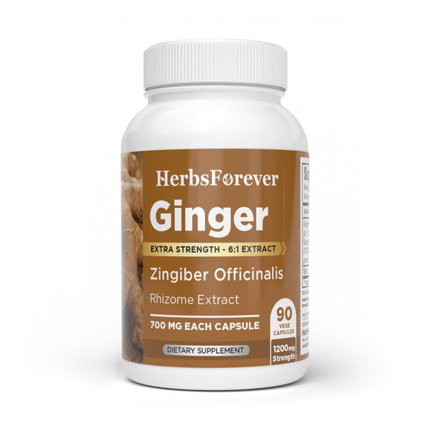 Ginger Capsules - Zingiber Officinale–1.5% Gingerols - Extract Ratio 6:1 - 90 Vege Capsules - 700 mg each