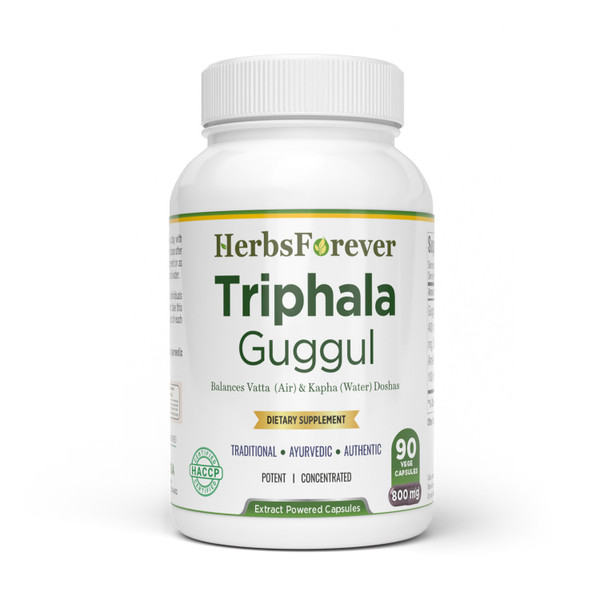 Triphala Guggulu - Ayurvedic Herbal Supplement - 90 Vege Capsules - 800 Mg Each
