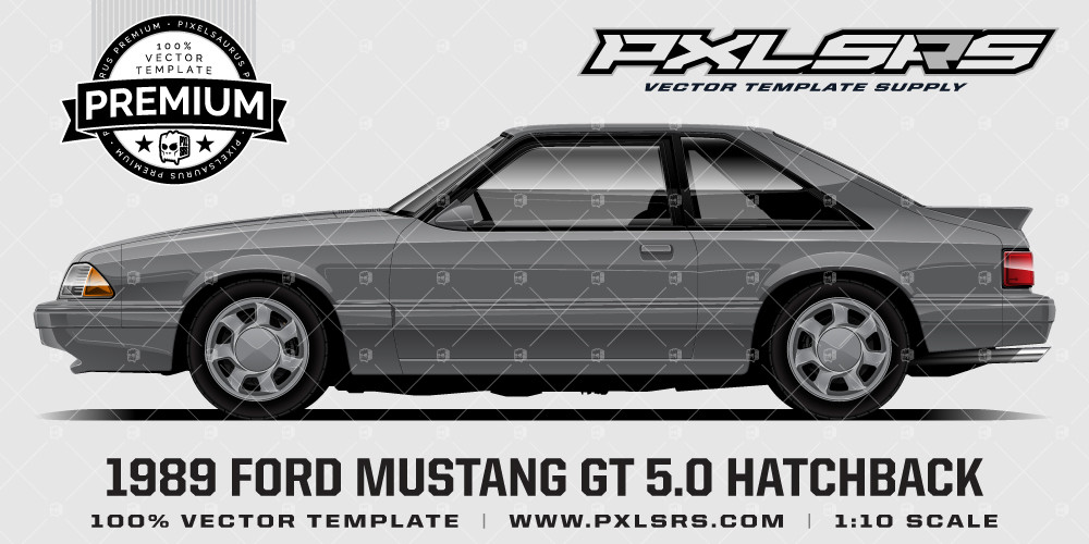 1989 FORD MUSTANG LX 5.0 HATCHBACK 'PREMIUM SIDE' Template Pixelsaurus