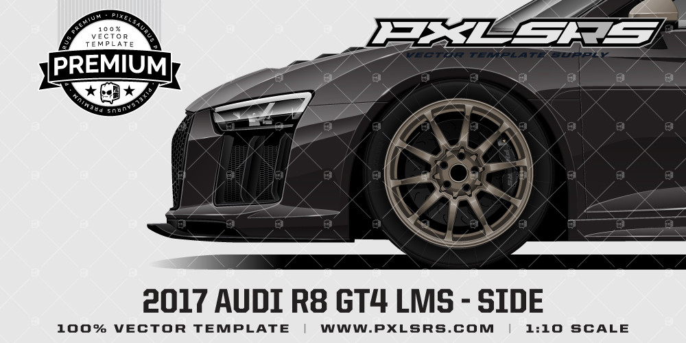 2017 Audi R8 GT4 LMS 'PREMIUM SIDE' Vector Template - Pixelsaurus