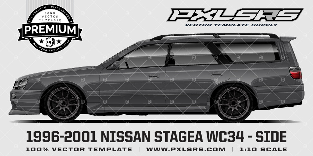 1996-2001 Nissan Stagea WC34 'Premium' Vector Template - Pixelsaurus