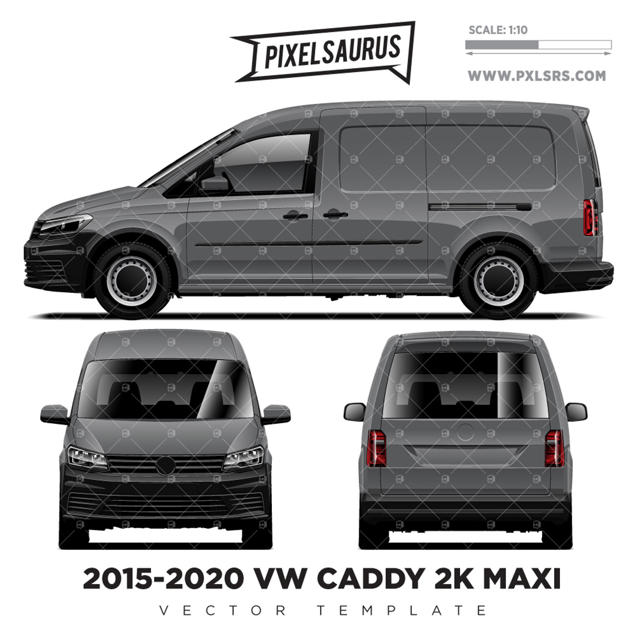2015-2020 Volkswagen Caddy 2K Maxi vector Template - Pixelsaurus