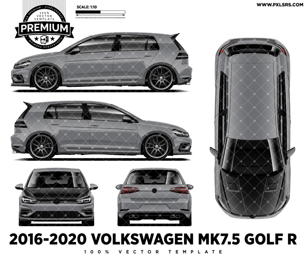 2016-2020 Volkswagen MK7.5 Golf R - Full 'Premium' Vector Template ...