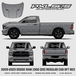 2009-2023 Dodge Ram 1500 (DS) Regular Cab 8ft Bed '100% Vector' Template 2009-2023 Dodge Ram 1500 (DS) Regular Cab 8ft Bed '100% Vector' Template