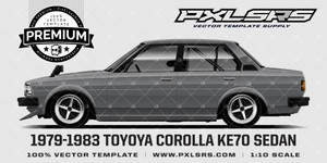 1979-1983 TOYOYA COROLLA KE70 SEDAN - SIDE 'Premium' Vector Template