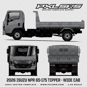 2026 Isuzu ELF / N-Series Tipper (NPR/NQR) Wide Cab - Vector Template